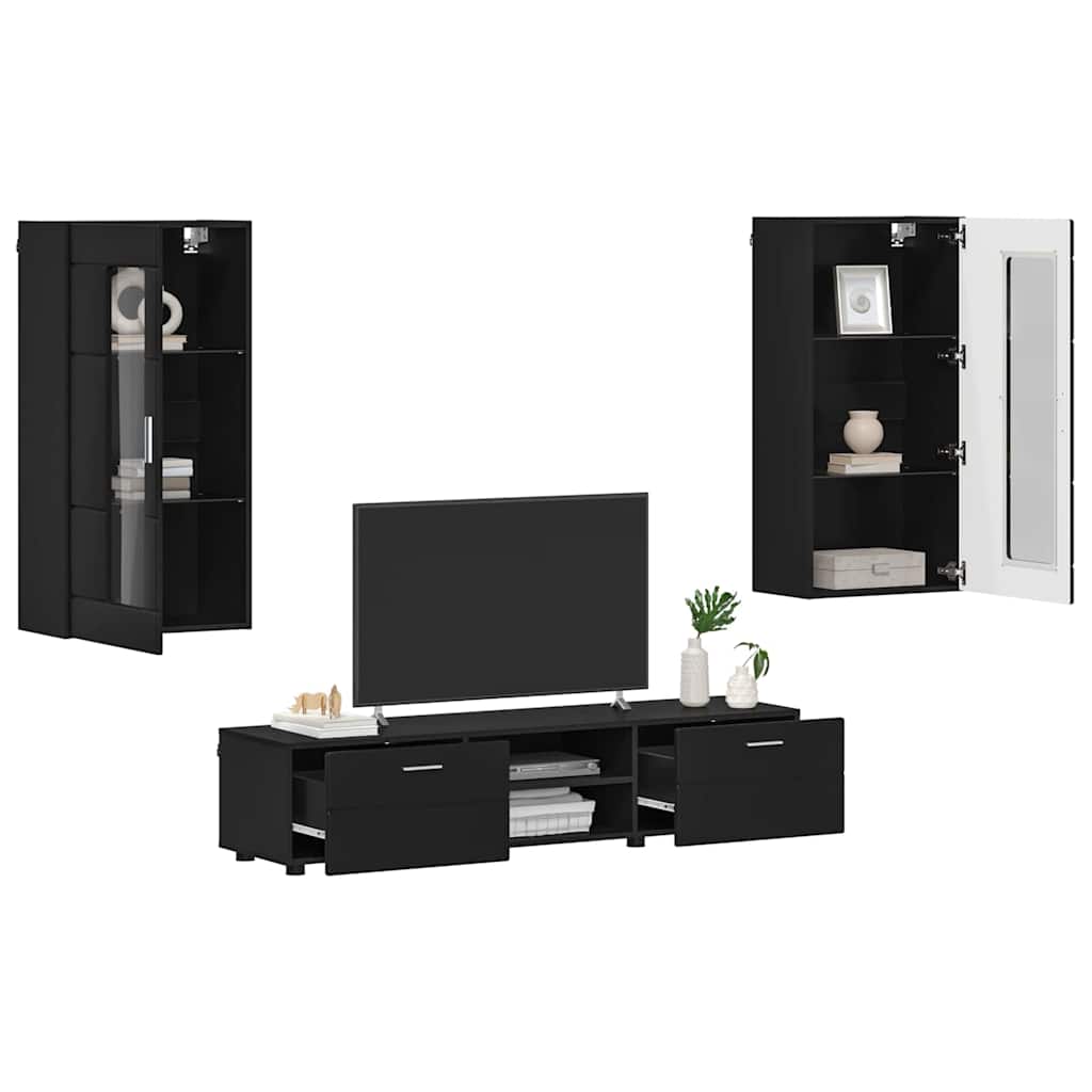 TV-Schrankset | Lowboard | Wandschrank mit Glastüren | Fersehmöbel | 2-teilig