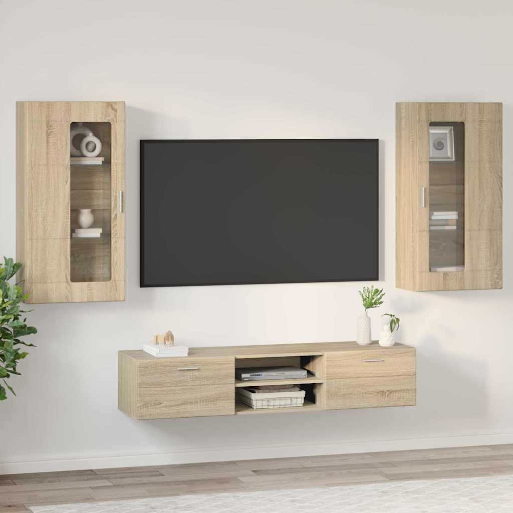 TV-Schrankset | Lowboard | Wandschrank mit Glastüren | Fersehmöbel | 2-teilig