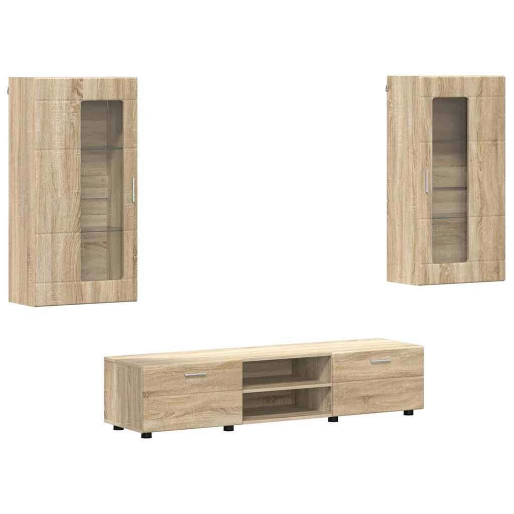 TV-Schrankset | Lowboard | Wandschrank mit Glastüren | Fersehmöbel | 2-teilig