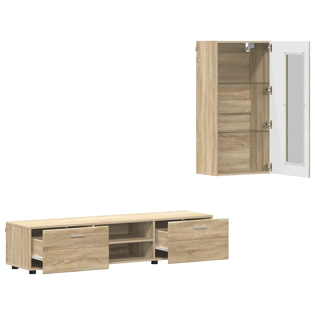 TV-Schrankset | Lowboard | Wandschrank mit Glastüren | Fersehmöbel | 2-teilig