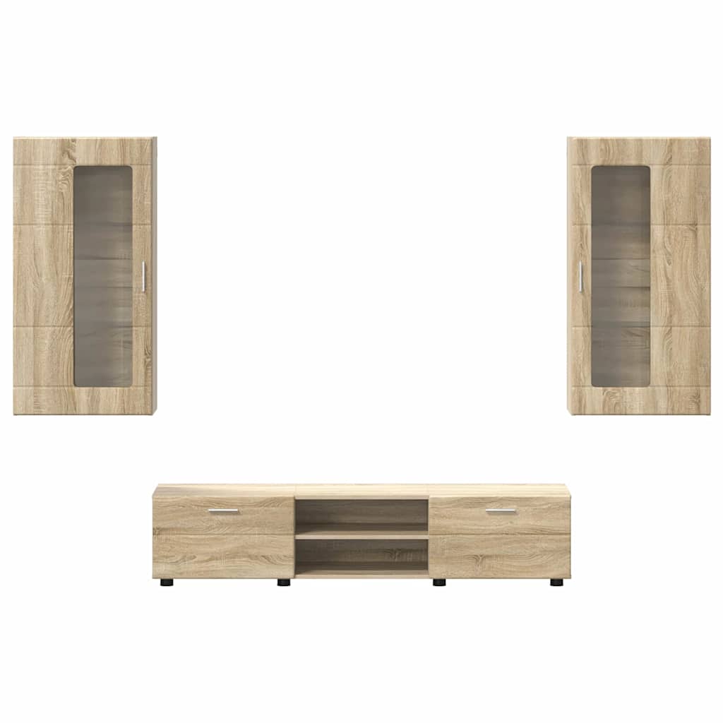 TV-Schrankset | Lowboard | Wandschrank mit Glastüren | Fersehmöbel | 2-teilig