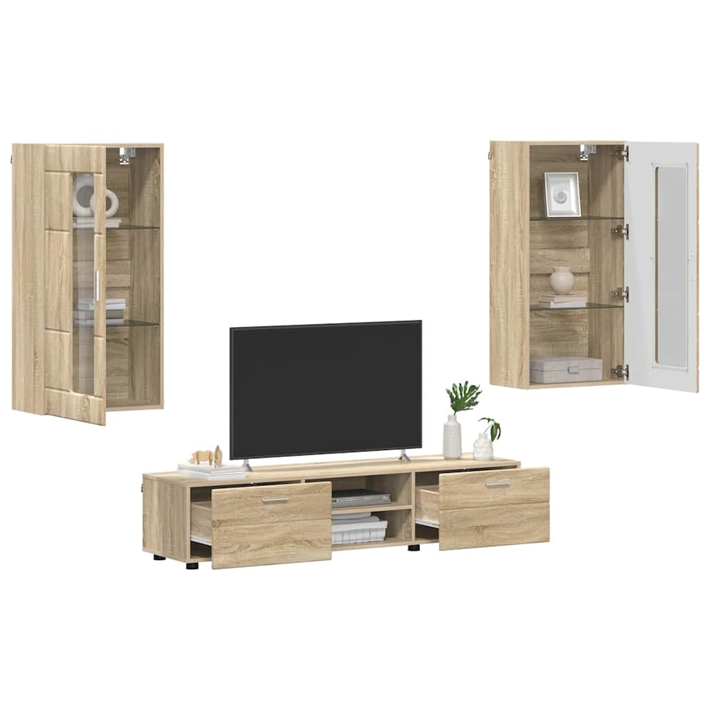 TV-Schrankset | Lowboard | Wandschrank mit Glastüren | Fersehmöbel | 2-teilig
