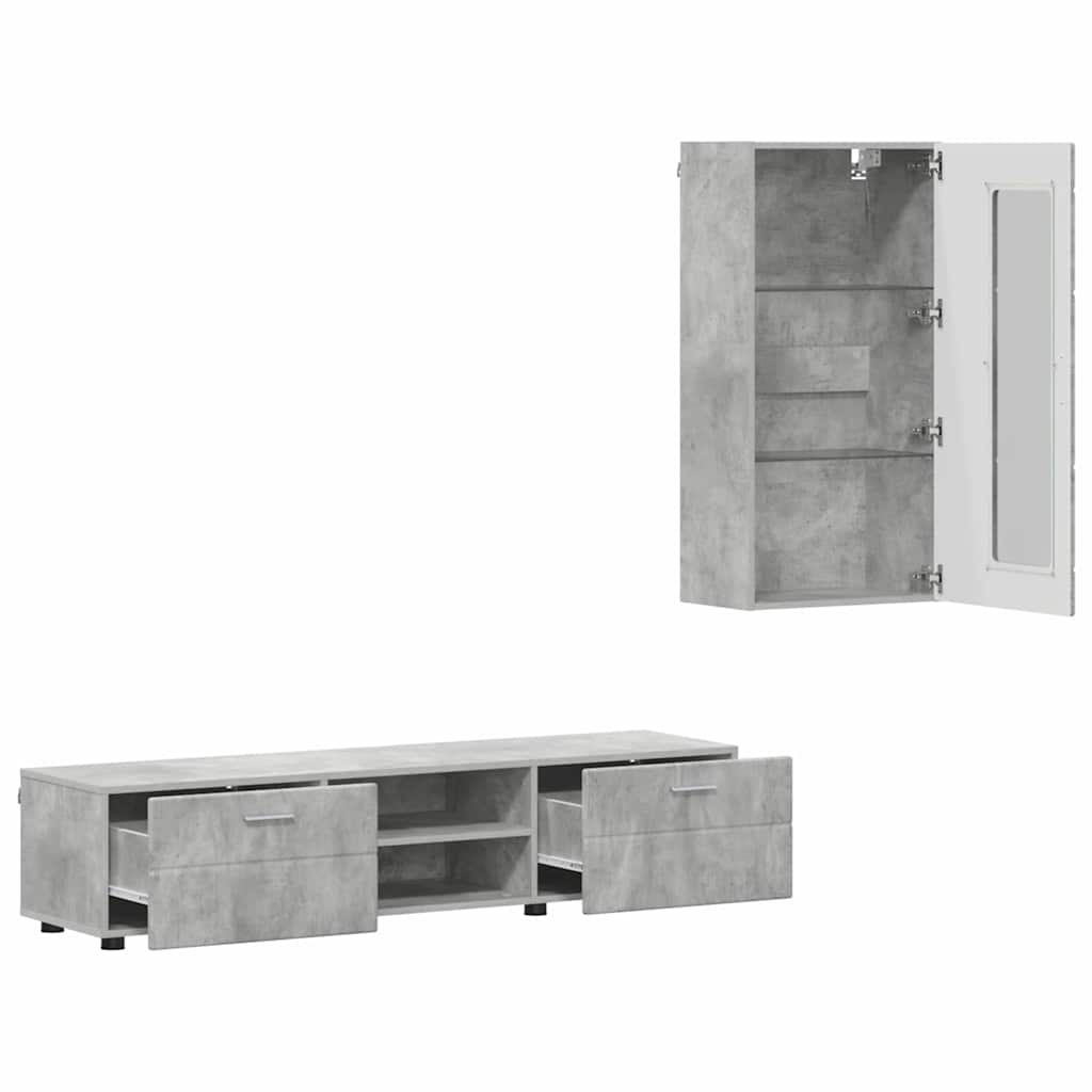TV-Schrankset | Lowboard | Wandschrank mit Glastüren | Fersehmöbel | 2-teilig