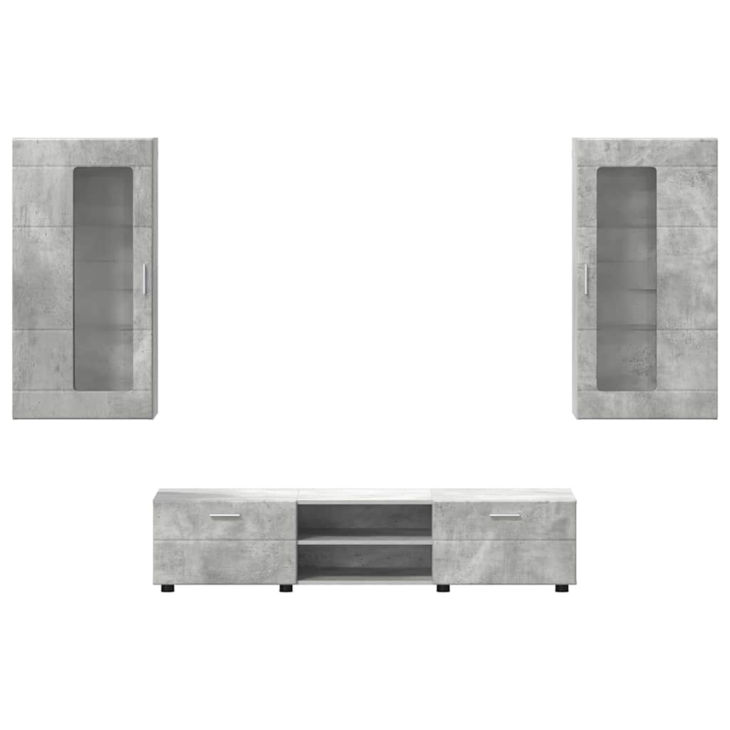TV-Schrankset | Lowboard | Wandschrank mit Glastüren | Fersehmöbel | 2-teilig