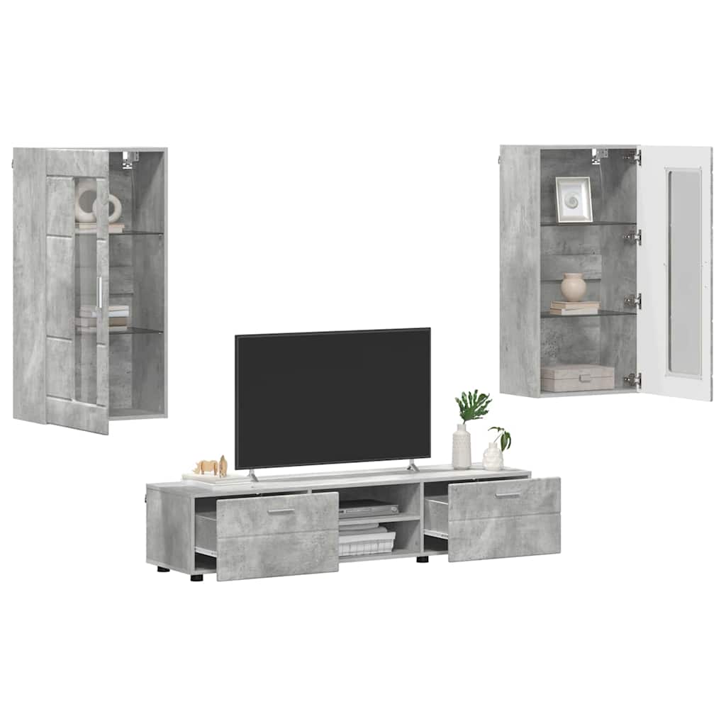 TV-Schrankset | Lowboard | Wandschrank mit Glastüren | Fersehmöbel | 2-teilig
