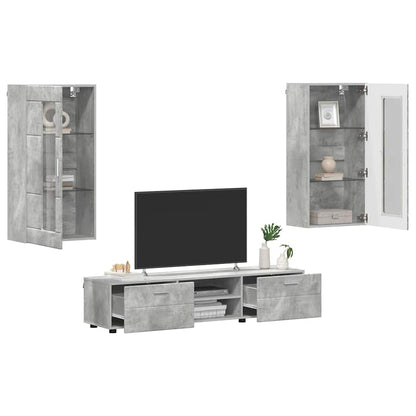TV-Schrankset | Lowboard | Wandschrank mit Glastüren | Fersehmöbel | 2-teilig