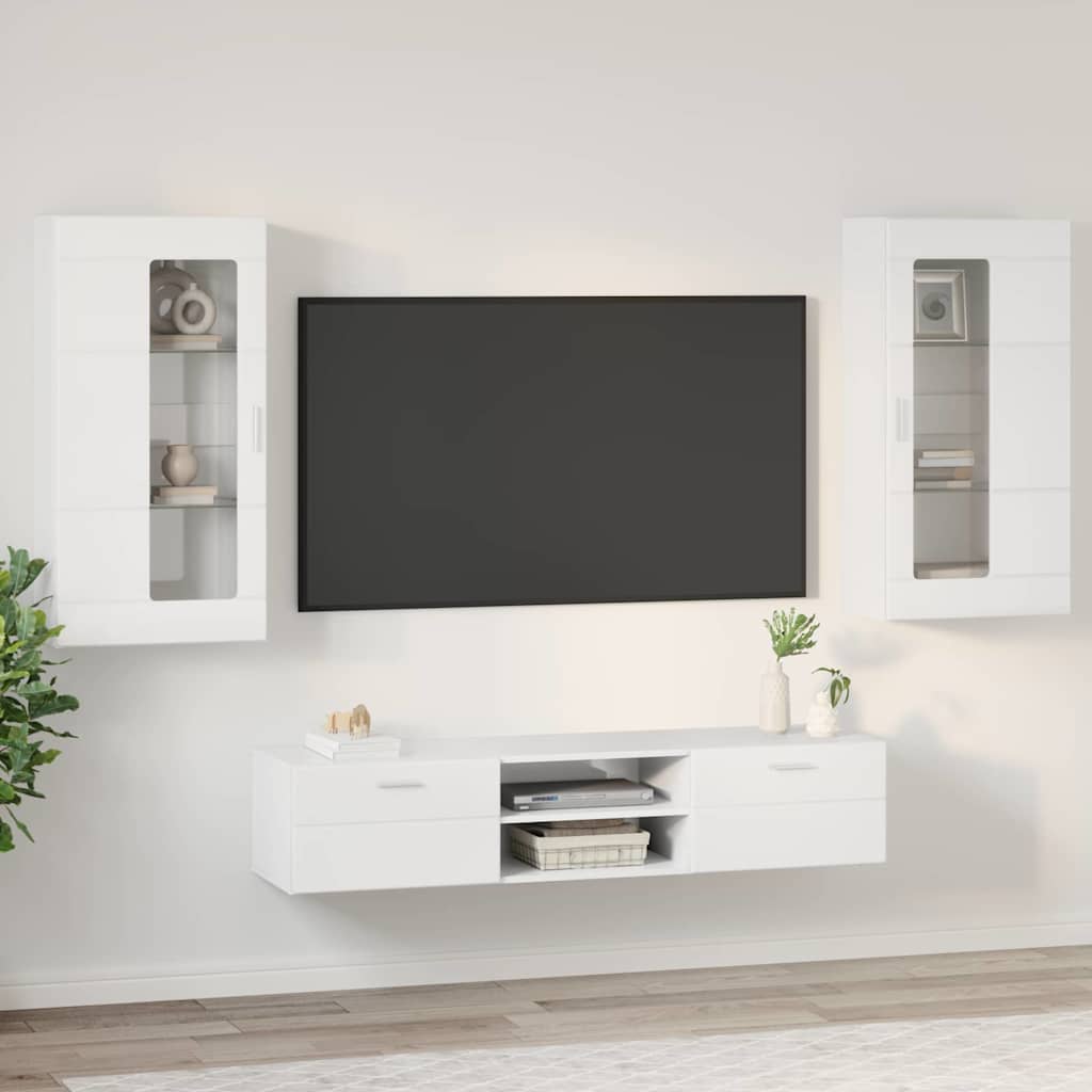 TV-Schrankset | Lowboard | Wandschrank mit Glastüren | Fersehmöbel | 2-teilig