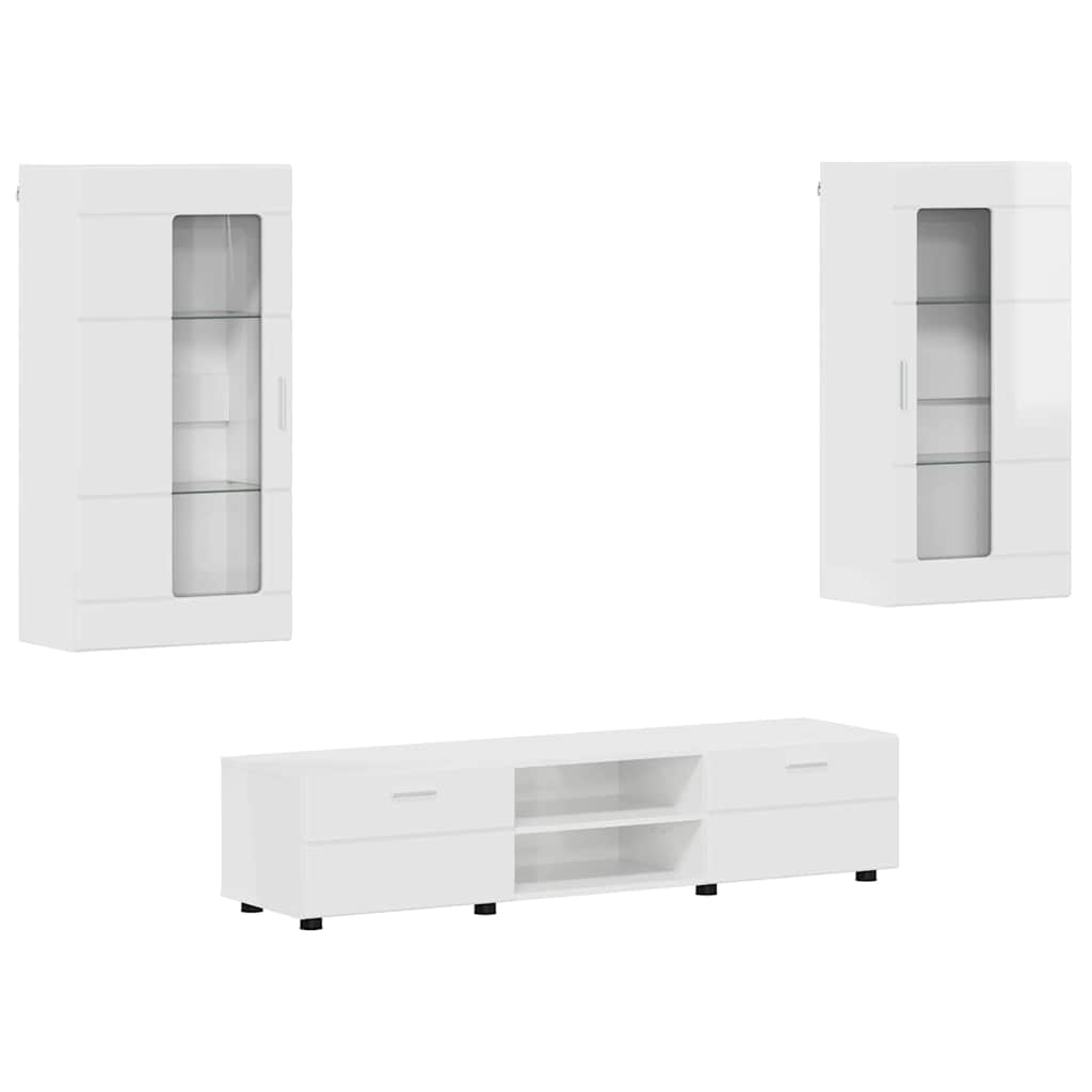 TV-Schrankset | Lowboard | Wandschrank mit Glastüren | Fersehmöbel | 2-teilig