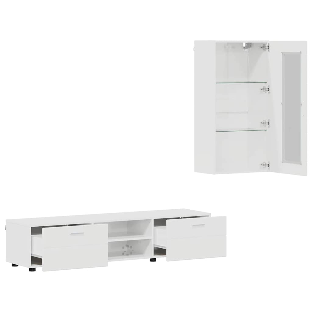 TV-Schrankset | Lowboard | Wandschrank mit Glastüren | Fersehmöbel | 2-teilig