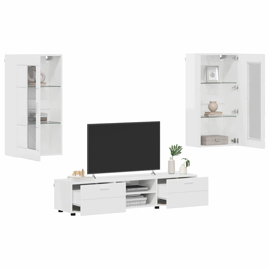 TV-Schrankset | Lowboard | Wandschrank mit Glastüren | Fersehmöbel | 2-teilig