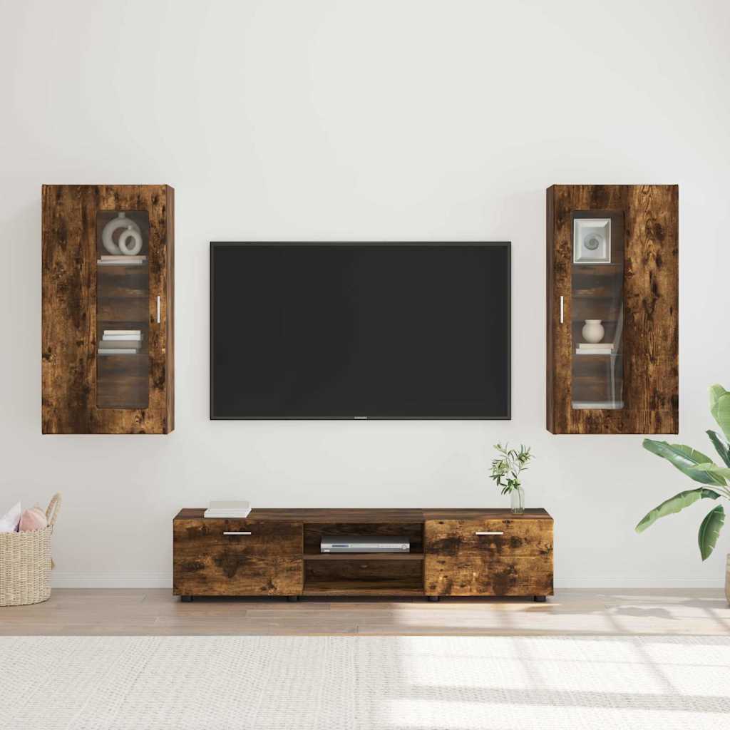 TV-Schrankset | Lowboard | Wandschrank mit Glastüren | Fersehmöbel | 2-teilig