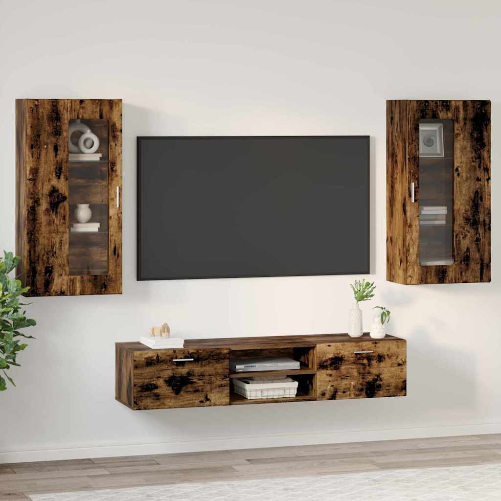 TV-Schrankset | Lowboard | Wandschrank mit Glastüren | Fersehmöbel | 2-teilig