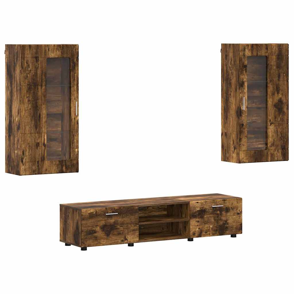 TV-Schrankset | Lowboard | Wandschrank mit Glastüren | Fersehmöbel | 2-teilig
