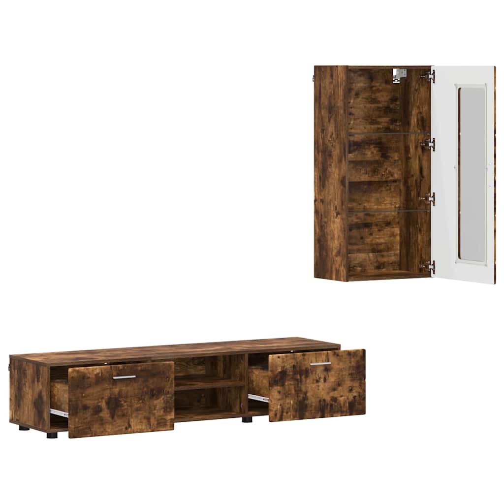 TV-Schrankset | Lowboard | Wandschrank mit Glastüren | Fersehmöbel | 2-teilig