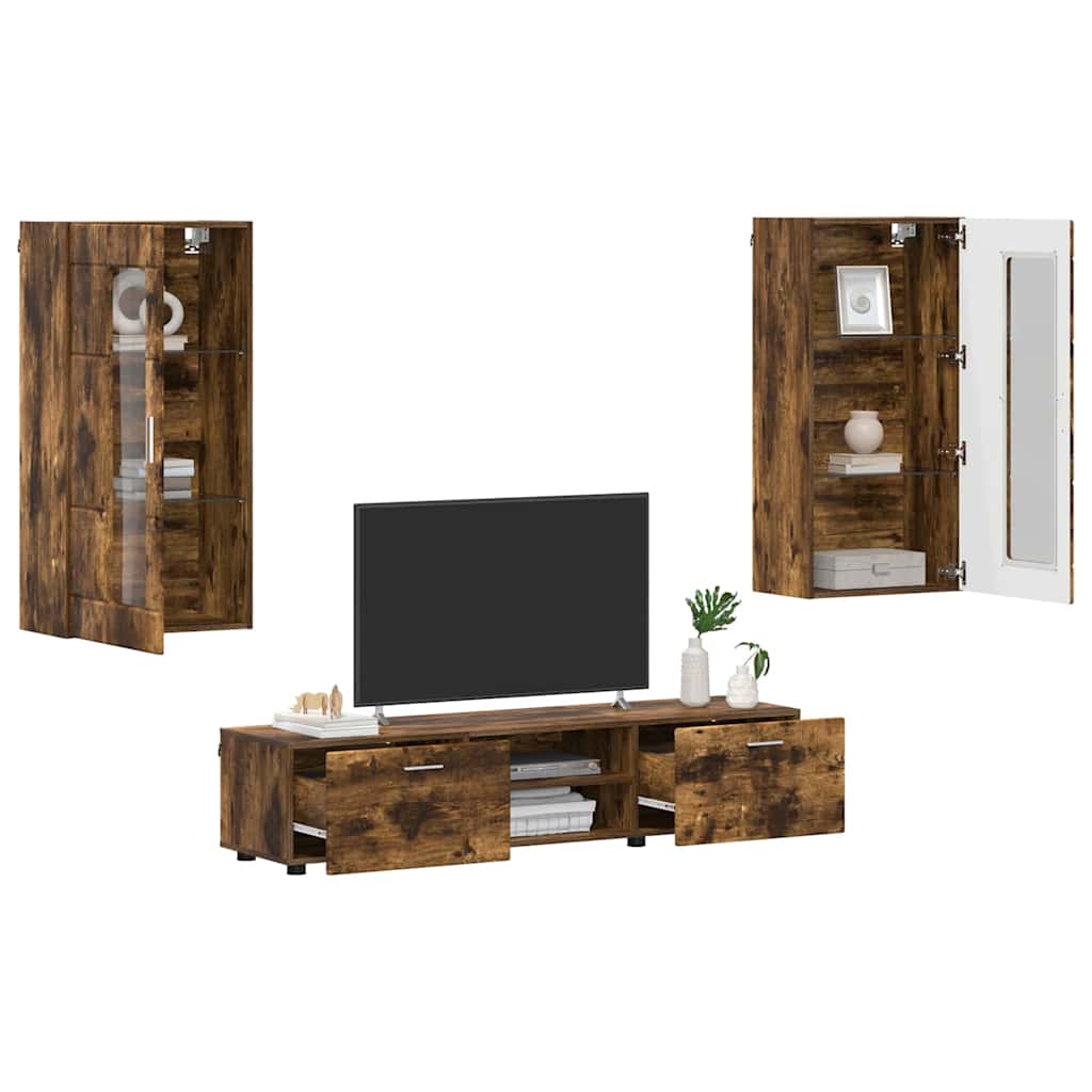 TV-Schrankset | Lowboard | Wandschrank mit Glastüren | Fersehmöbel | 2-teilig