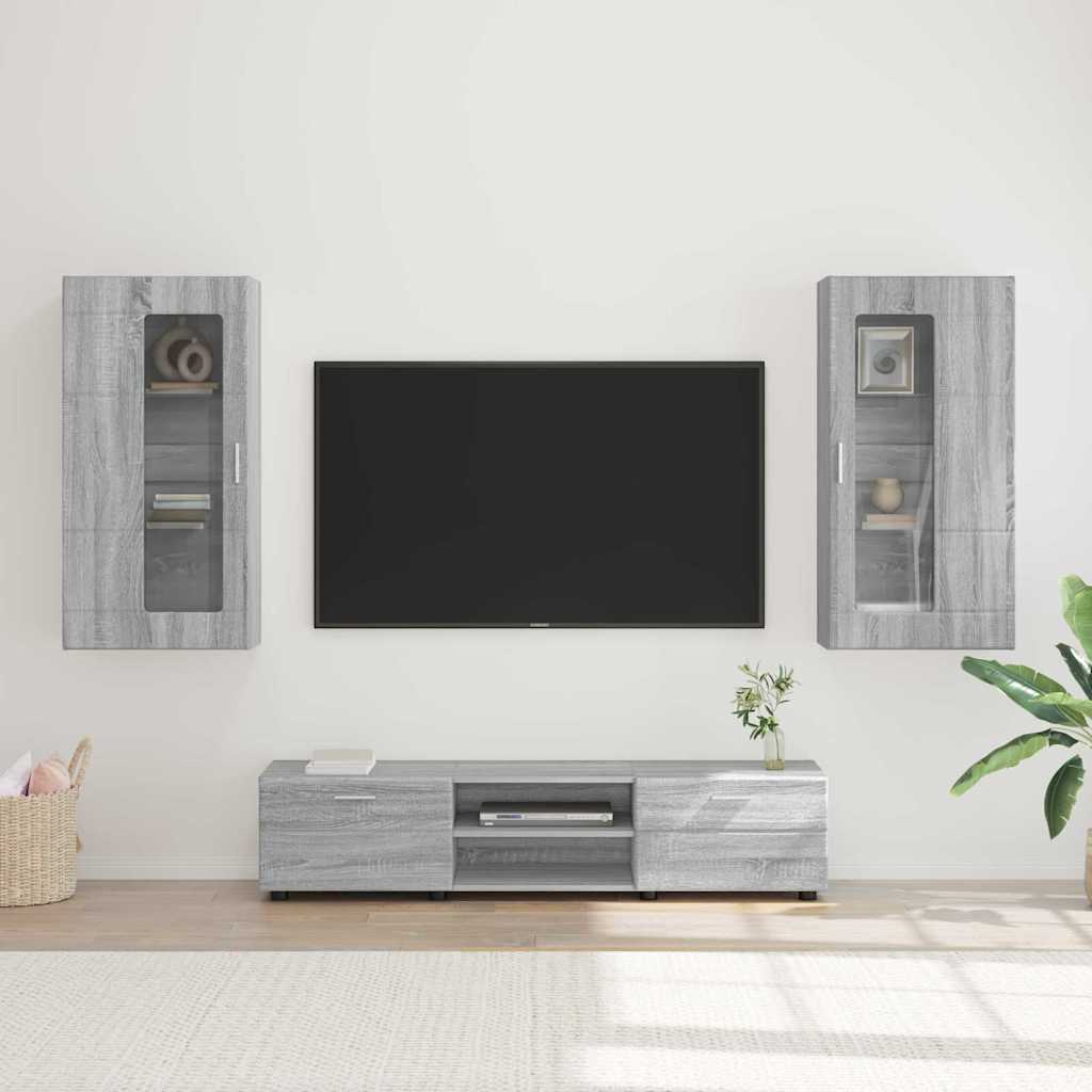 TV-Schrankset | Lowboard | Wandschrank mit Glastüren | Fersehmöbel | 2-teilig