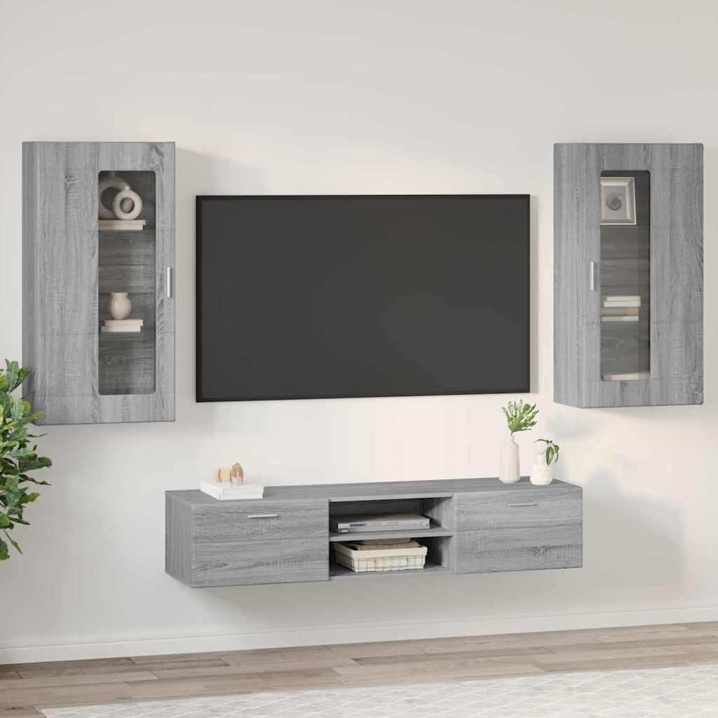 TV-Schrankset | Lowboard | Wandschrank mit Glastüren | Fersehmöbel | 2-teilig