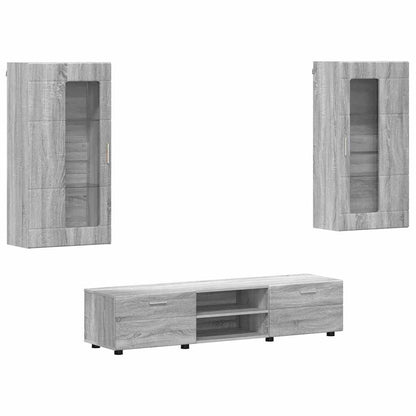 TV-Schrankset | Lowboard | Wandschrank mit Glastüren | Fersehmöbel | 2-teilig
