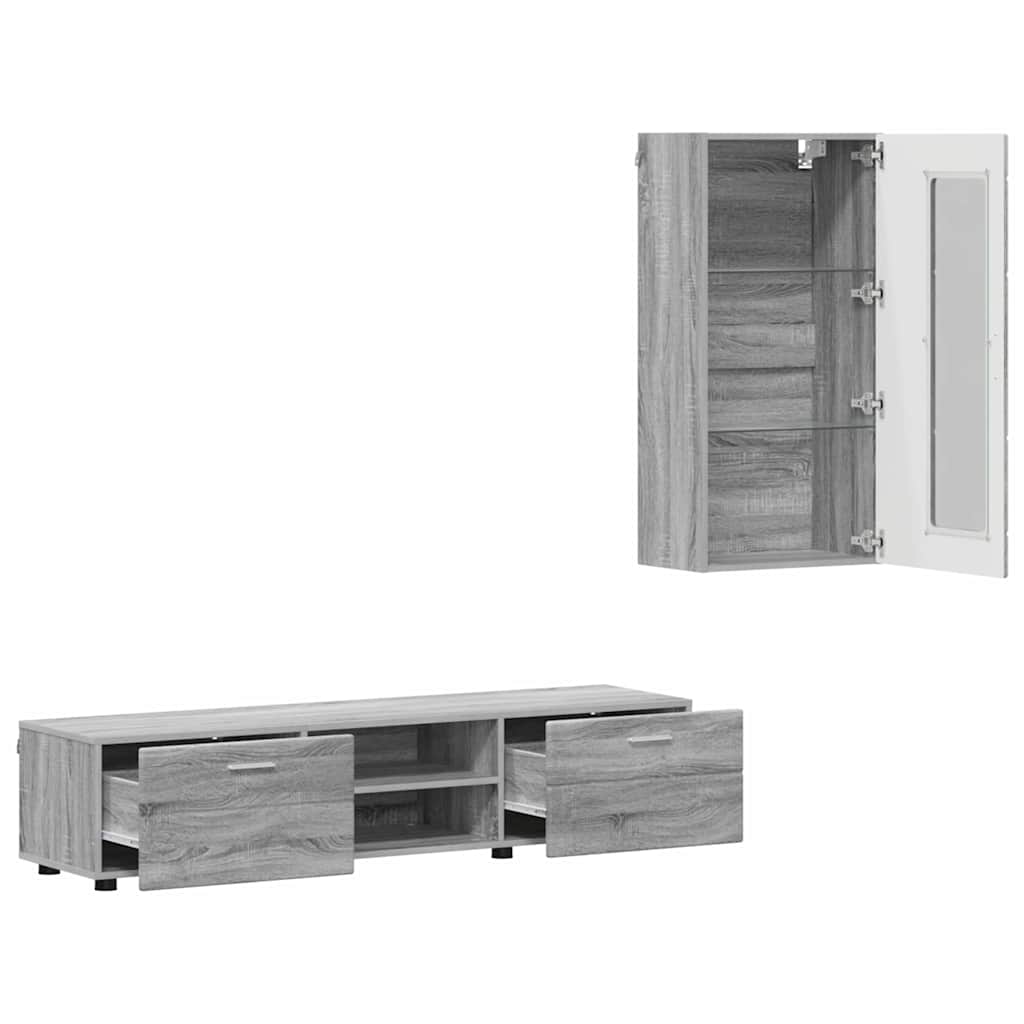 TV-Schrankset | Lowboard | Wandschrank mit Glastüren | Fersehmöbel | 2-teilig