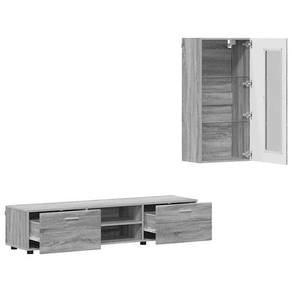 TV-Schrankset | Lowboard | Wandschrank mit Glastüren | Fersehmöbel | 2-teilig