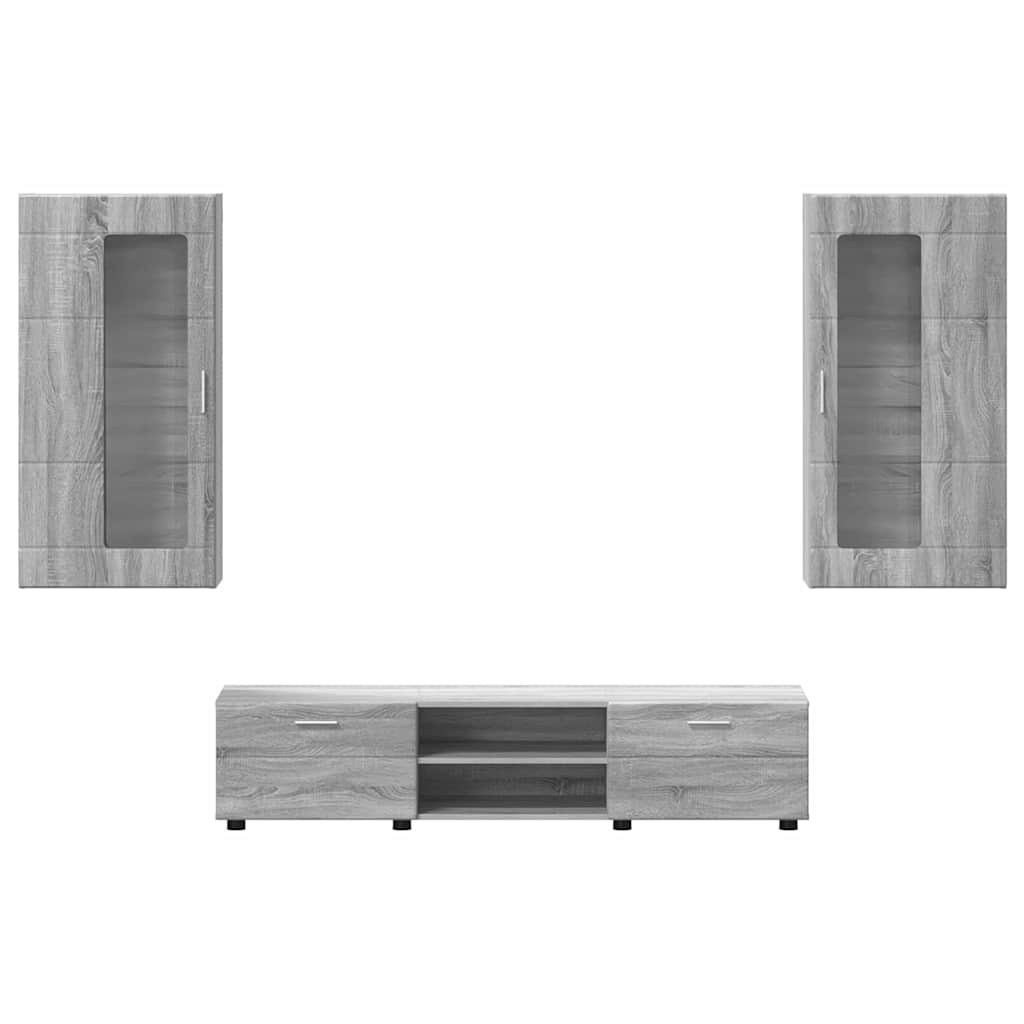 TV-Schrankset | Lowboard | Wandschrank mit Glastüren | Fersehmöbel | 2-teilig