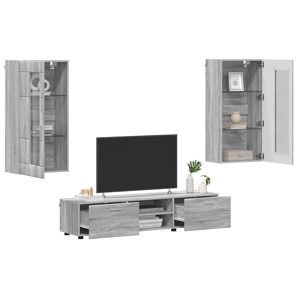 TV-Schrankset | Lowboard | Wandschrank mit Glastüren | Fersehmöbel | 2-teilig