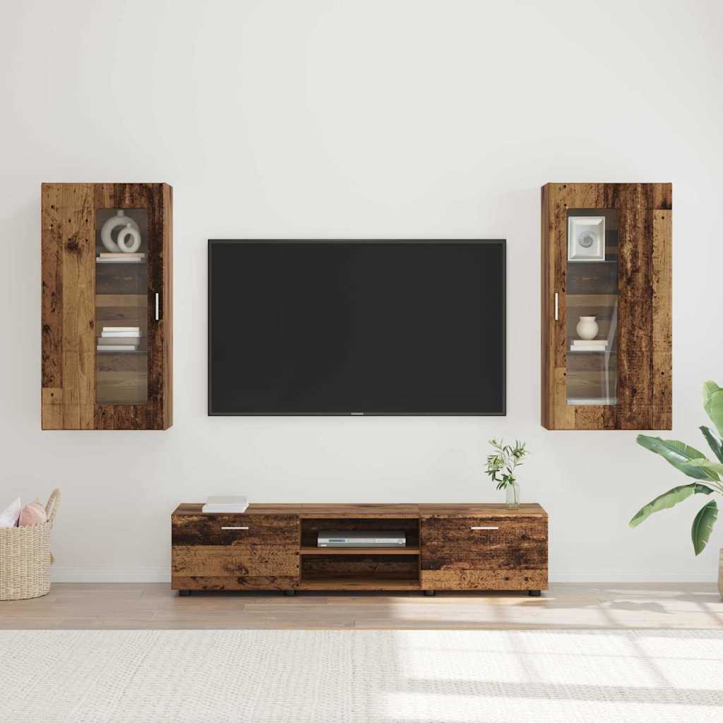 TV-Schrankset | Lowboard | Wandschrank mit Glastüren | Fersehmöbel | 2-teilig