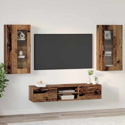 TV-Schrankset | Lowboard | Wandschrank mit Glastüren | Fersehmöbel | 2-teilig