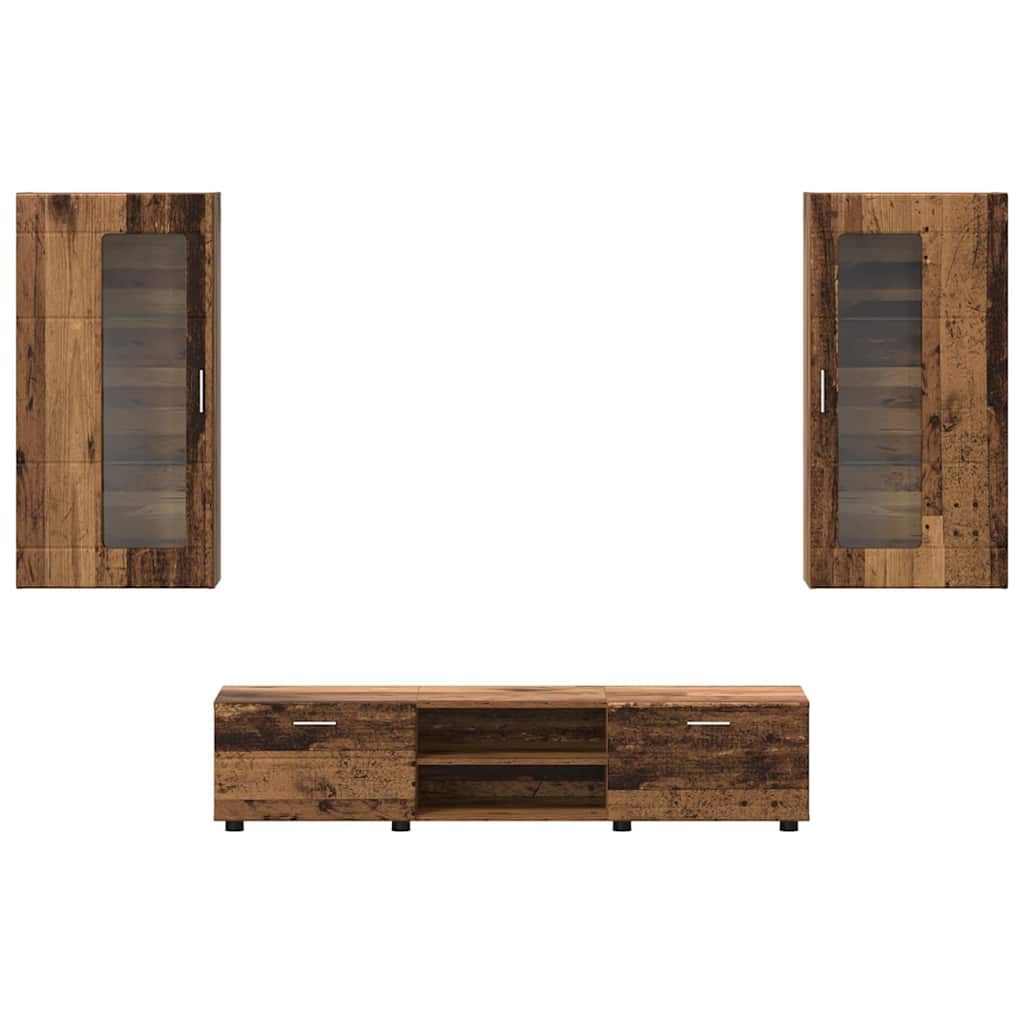 TV-Schrankset | Lowboard | Wandschrank mit Glastüren | Fersehmöbel | 2-teilig