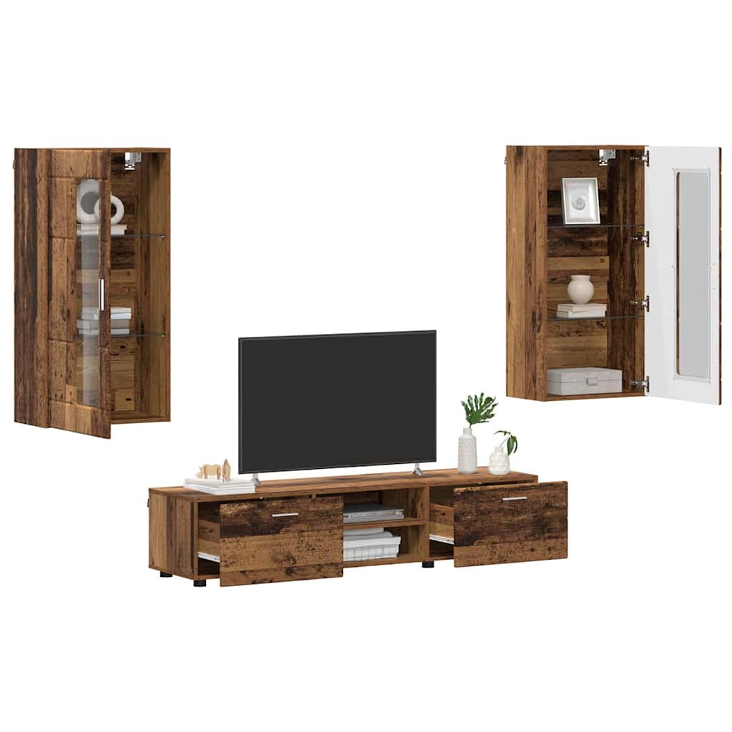 TV-Schrankset | Lowboard | Wandschrank mit Glastüren | Fersehmöbel | 2-teilig
