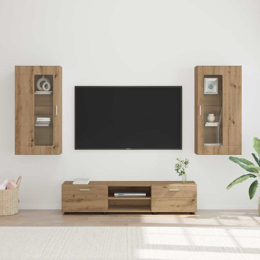 TV-Schrankset | Lowboard | Wandschrank mit Glastüren | Fersehmöbel | 2-teilig