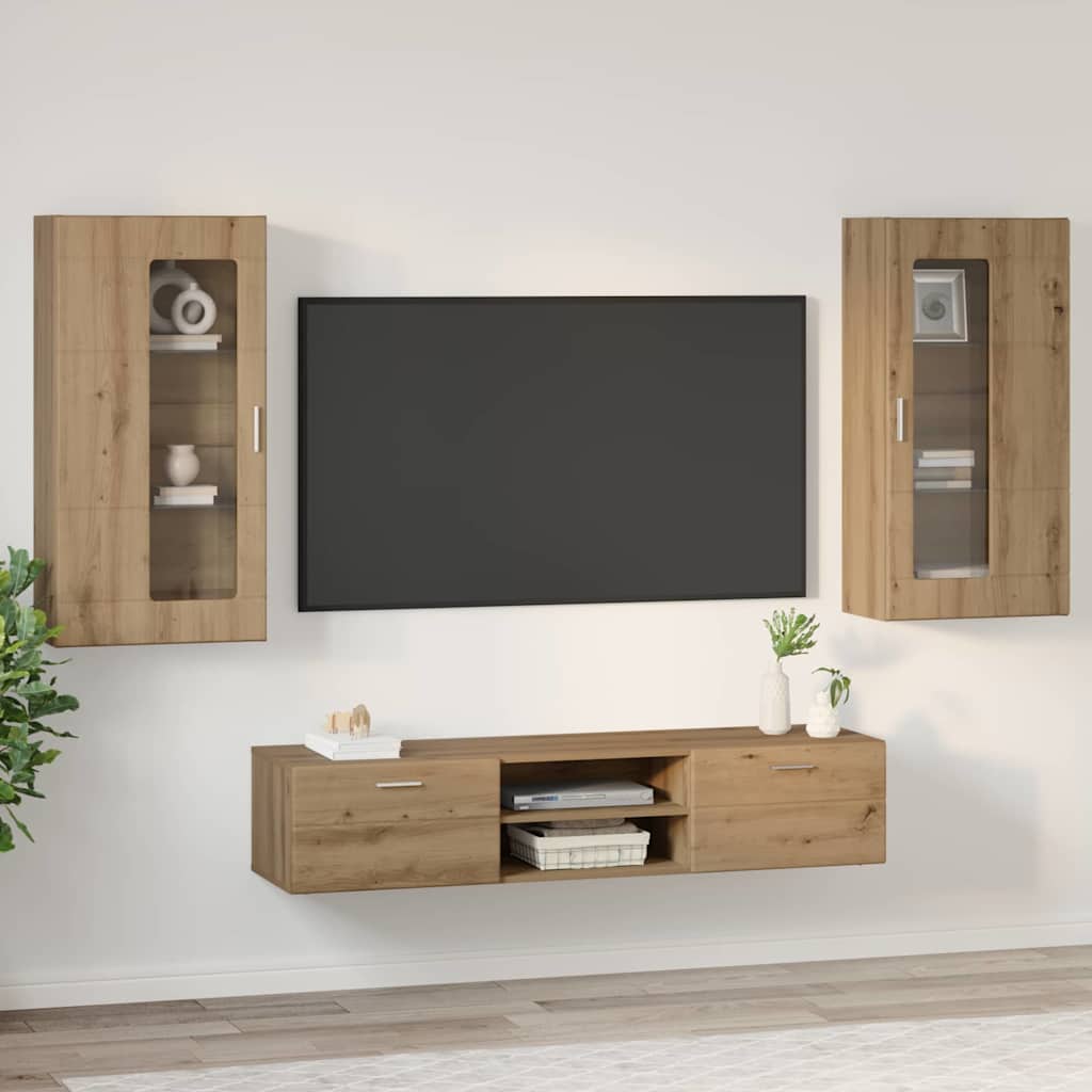 TV-Schrankset | Lowboard | Wandschrank mit Glastüren | Fersehmöbel | 2-teilig