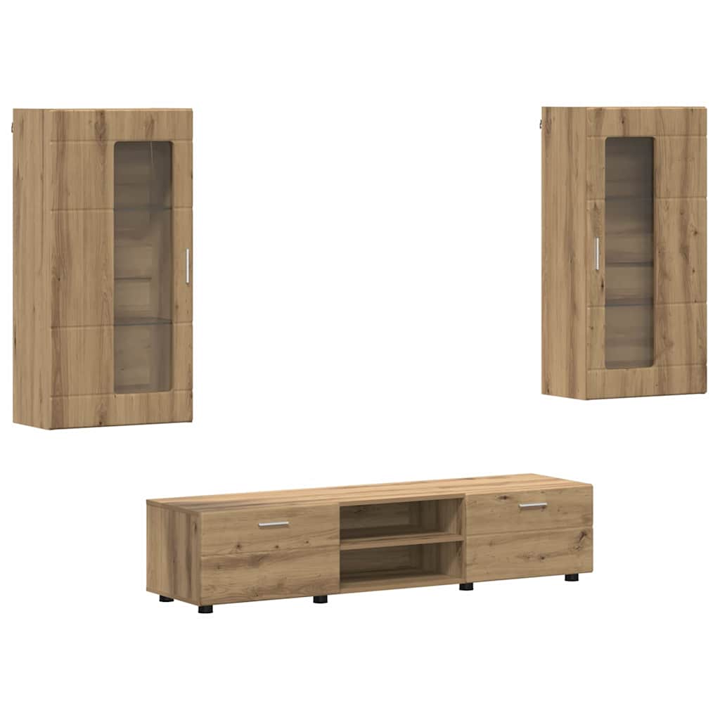 TV-Schrankset | Lowboard | Wandschrank mit Glastüren | Fersehmöbel | 2-teilig