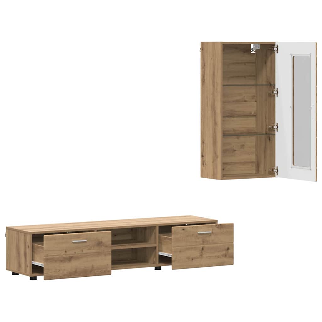 TV-Schrankset | Lowboard | Wandschrank mit Glastüren | Fersehmöbel | 2-teilig