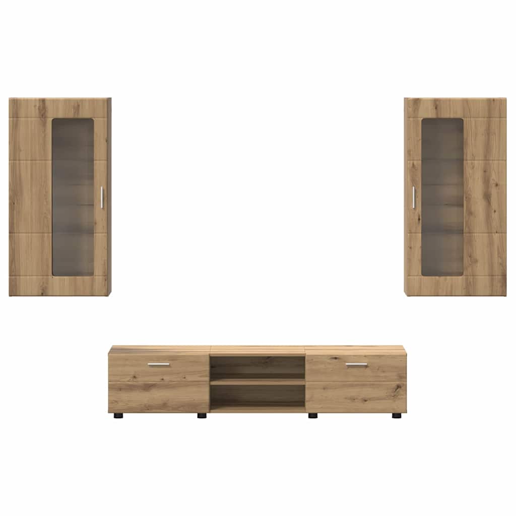 TV-Schrankset | Lowboard | Wandschrank mit Glastüren | Fersehmöbel | 2-teilig
