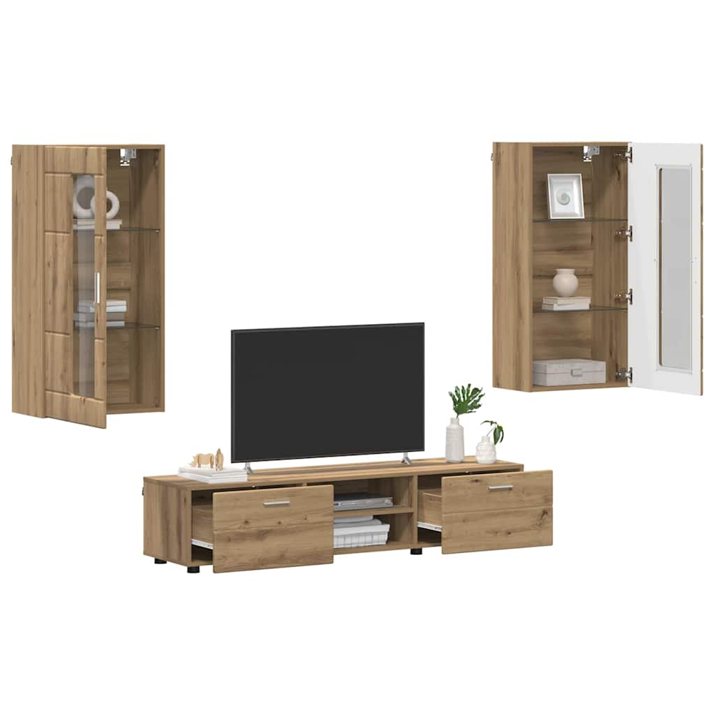 TV-Schrankset | Lowboard | Wandschrank mit Glastüren | Fersehmöbel | 2-teilig