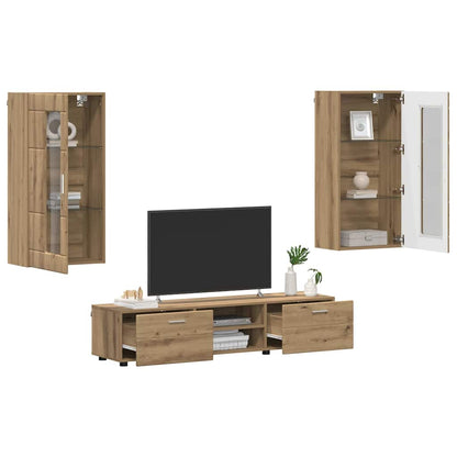 TV-Schrankset | Lowboard | Wandschrank mit Glastüren | Fersehmöbel | 2-teilig