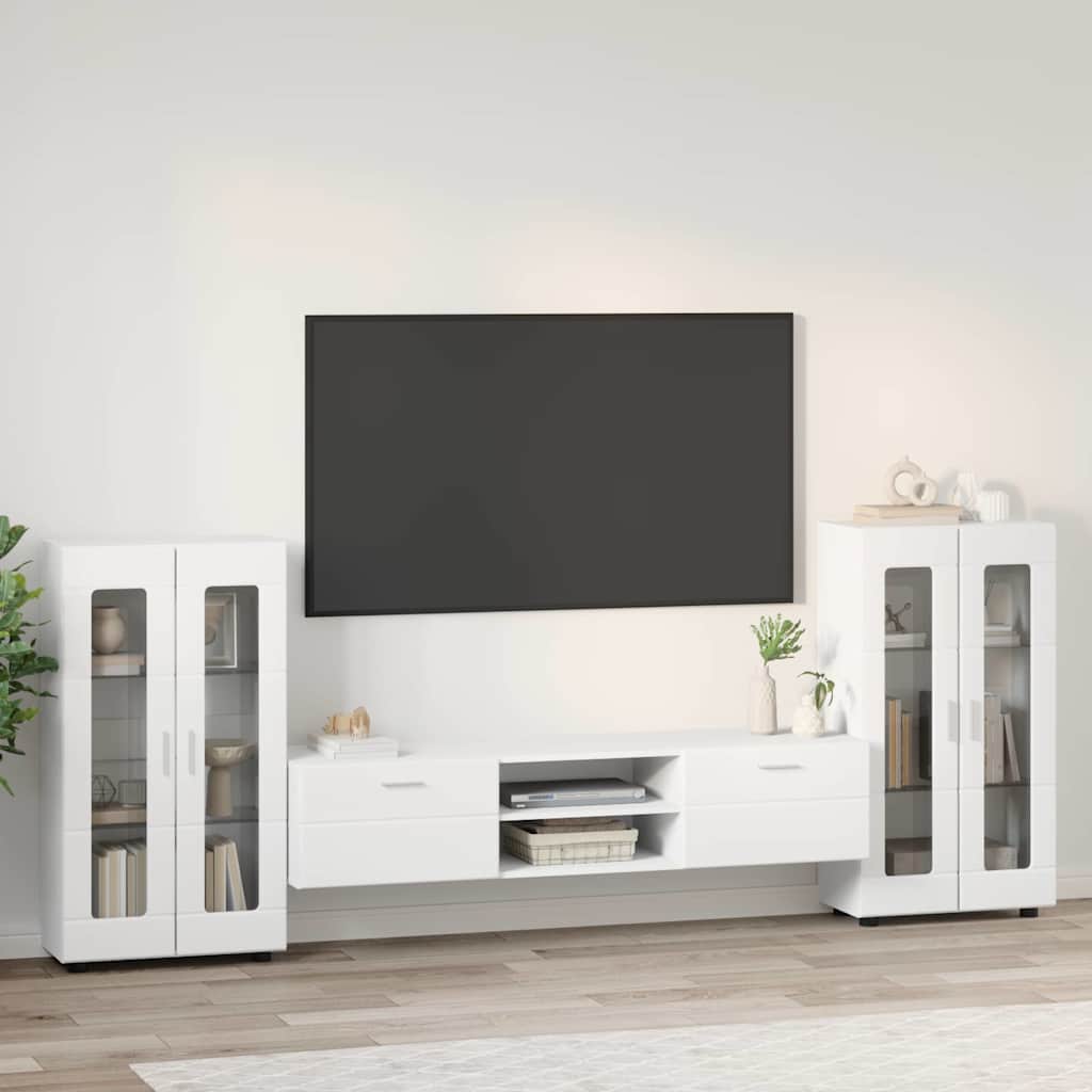 TV-Schrankset | Lowboard | Vitrine mit Glastüren | Fersehmöbel | 2-tlg Möbelset