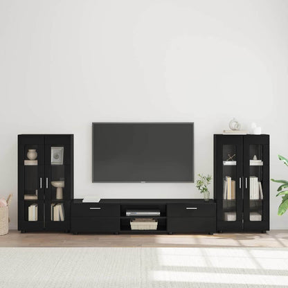 TV-Schrankset | Lowboard | Vitrine mit Glastüren | Fersehmöbel | 2-tlg Möbelset