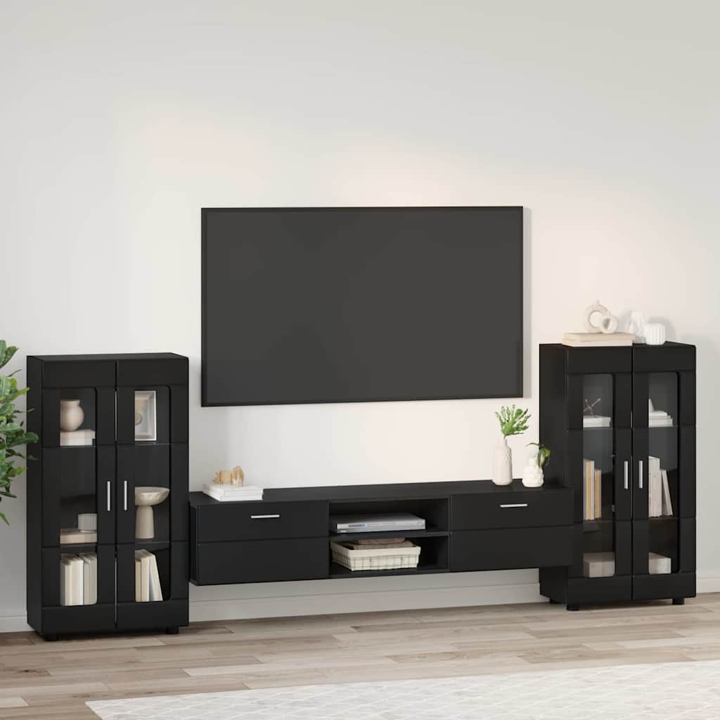 TV-Schrankset | Lowboard | Vitrine mit Glastüren | Fersehmöbel | 2-tlg Möbelset