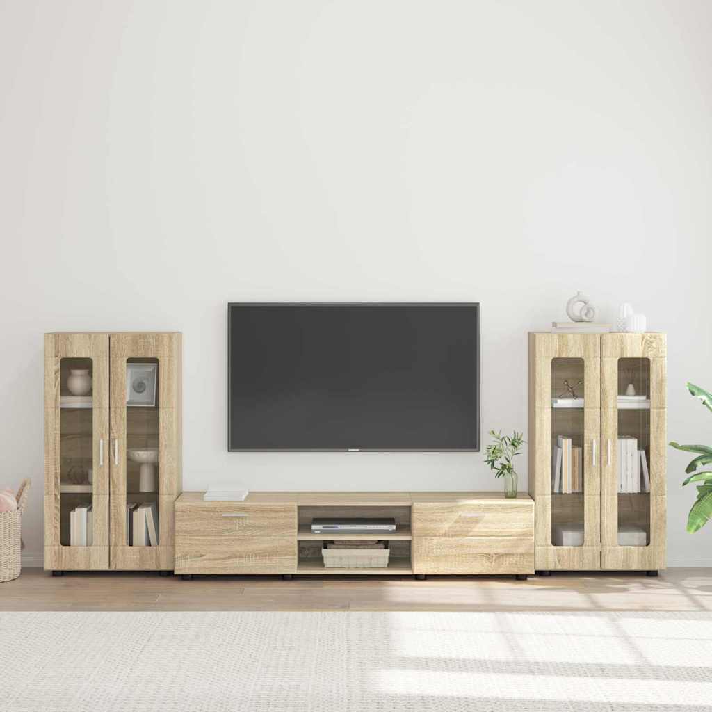 TV-Schrankset | Lowboard | Vitrine mit Glastüren | Fersehmöbel | 2-tlg Möbelset