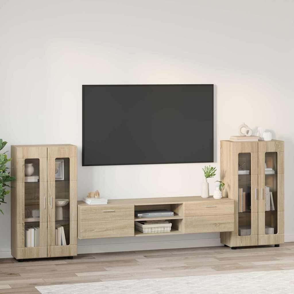 TV-Schrankset | Lowboard | Vitrine mit Glastüren | Fersehmöbel | 2-tlg Möbelset