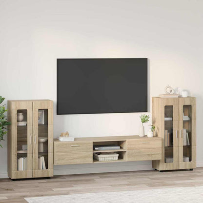 TV-Schrankset | Lowboard | Vitrine mit Glastüren | Fersehmöbel | 2-tlg Möbelset