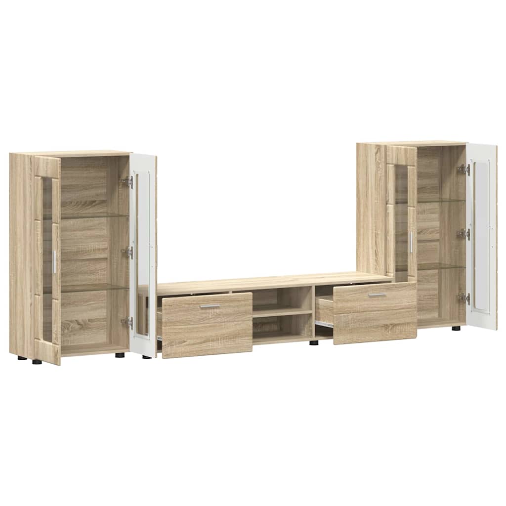 TV-Schrankset | Lowboard | Vitrine mit Glastüren | Fersehmöbel | 2-tlg Möbelset