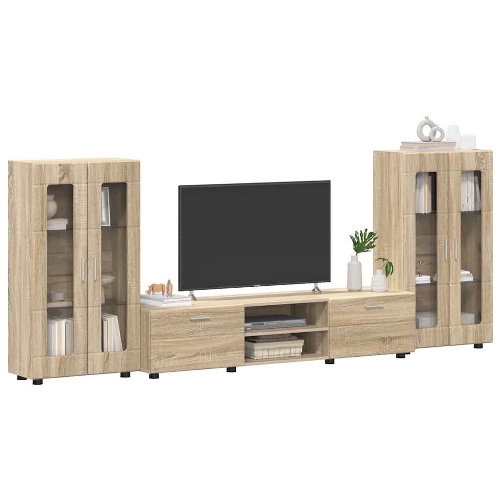 TV-Schrankset | Lowboard | Vitrine mit Glastüren | Fersehmöbel | 2-tlg Möbelset