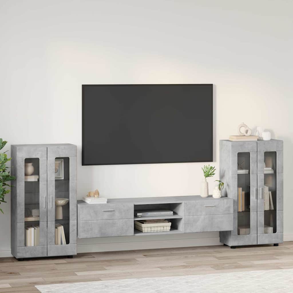 TV-Schrankset | Lowboard | Vitrine mit Glastüren | Fersehmöbel | 2-tlg Möbelset