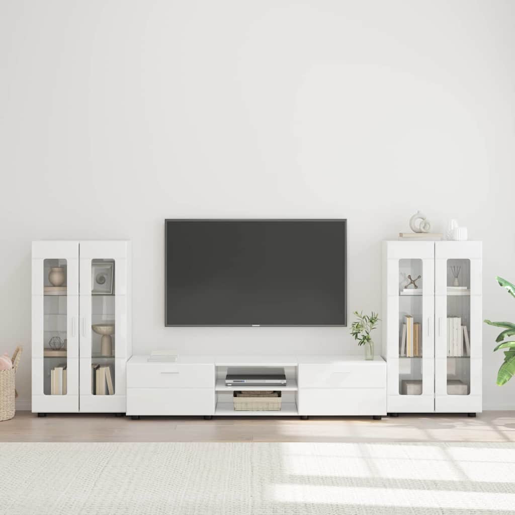 TV-Schrankset | Lowboard | Vitrine mit Glastüren | Fersehmöbel | 2-tlg Möbelset
