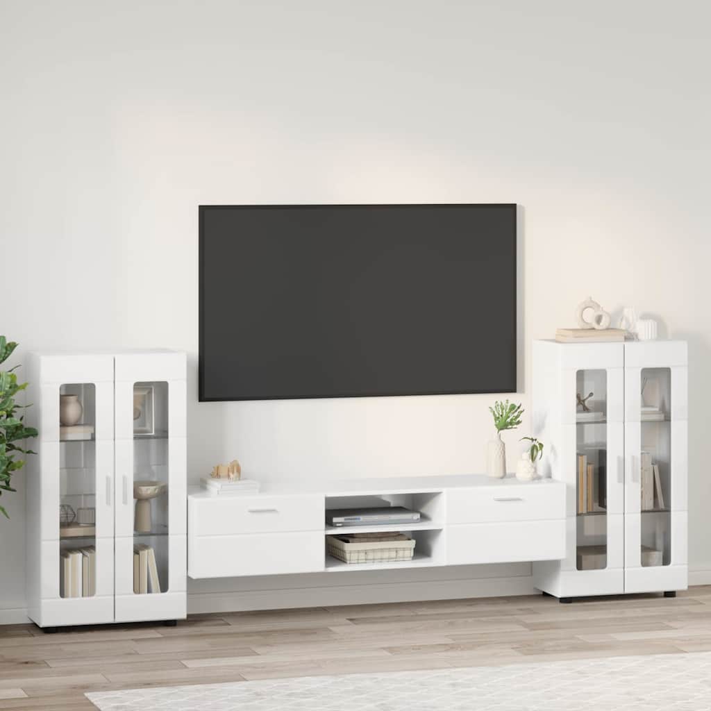TV-Schrankset | Lowboard | Vitrine mit Glastüren | Fersehmöbel | 2-tlg Möbelset