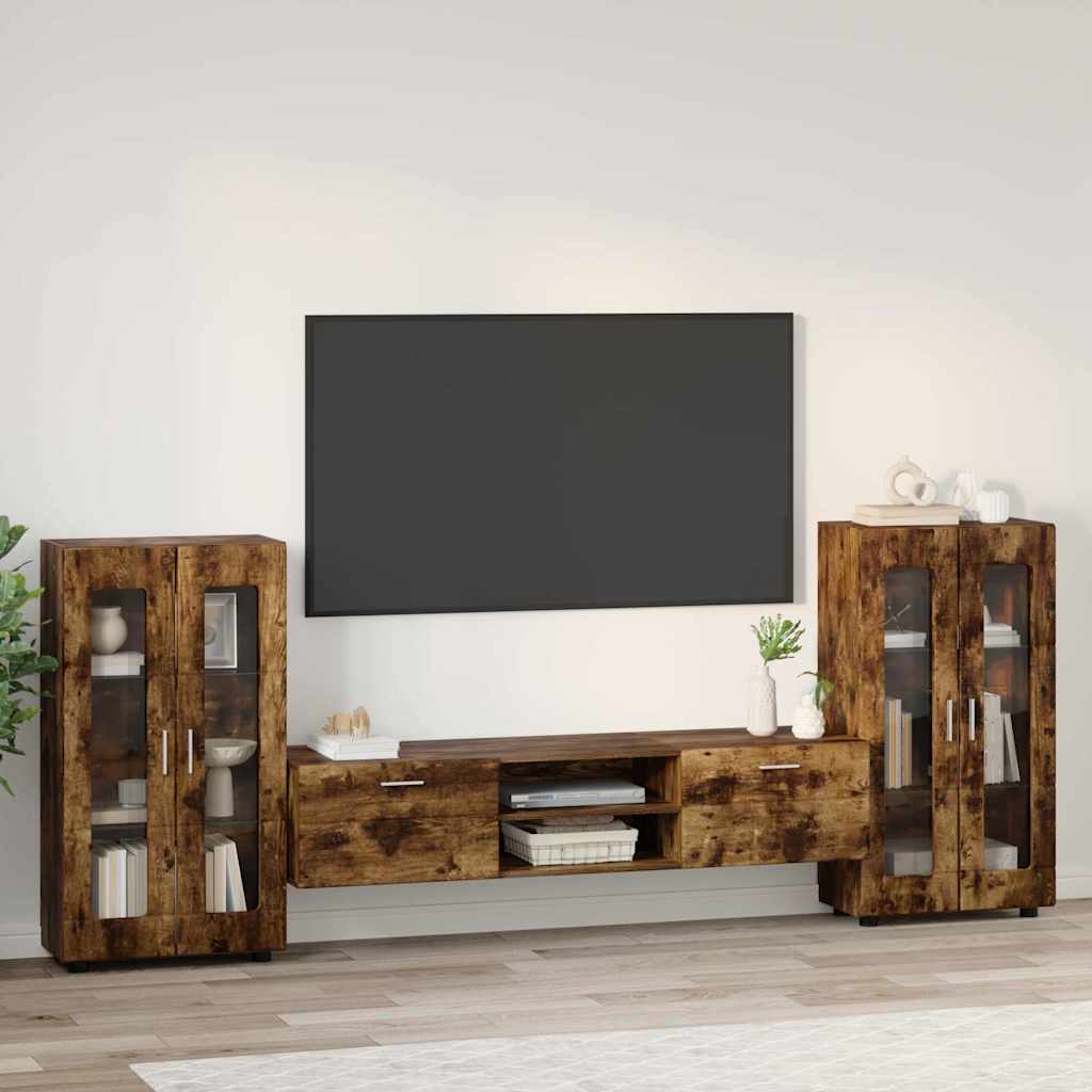 TV-Schrankset | Lowboard | Vitrine mit Glastüren | Fersehmöbel | 2-tlg Möbelset