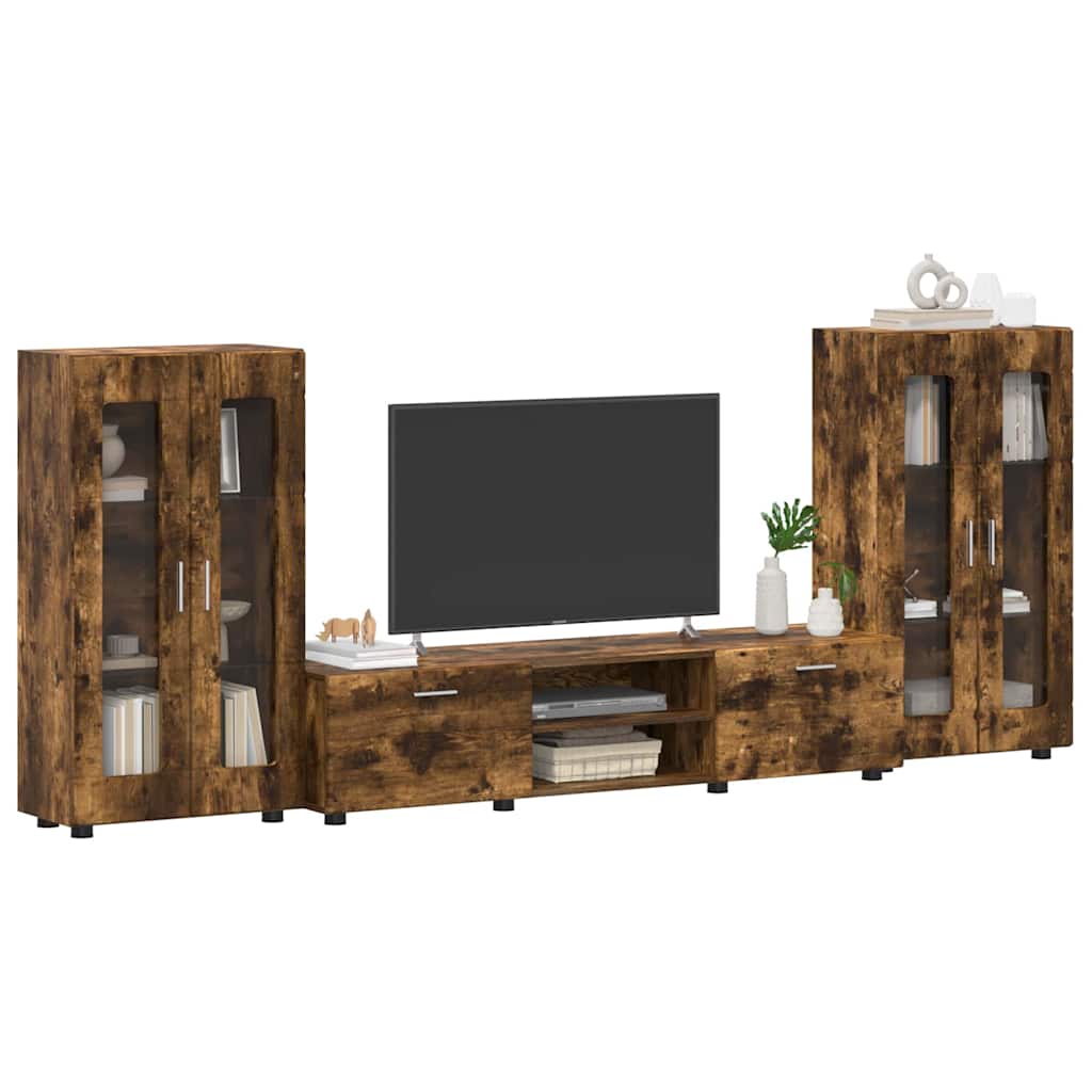 TV-Schrankset | Lowboard | Vitrine mit Glastüren | Fersehmöbel | 2-tlg Möbelset